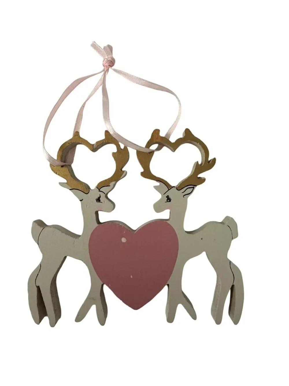 Vintage Kurt S. Adler Wooden Reindeer Heart Christmas Ornament 1988 Handcrafted